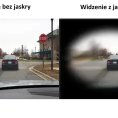 Porównanie widzenia: po lewej wyraźne, po prawej z jaskrą widzenie w nocy jest rozmazane, z ciemnymi obrzeżami.