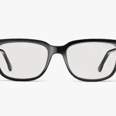 Eleganckie, czarne okulary na migrenę z szerokimi oprawkami.