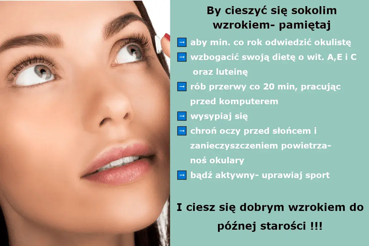 Kobieta zakłada soczewkę. Tekst radzi, jak dbać o wzrok, by uniknąć pogorszenia i cieszyć się nim do późnej starości.